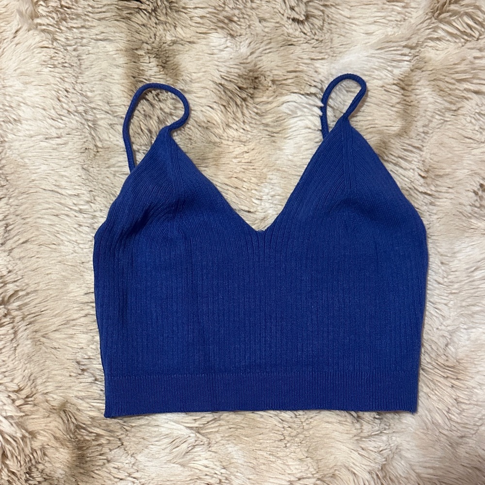 SHEIN Blue Ribbed Crop Top